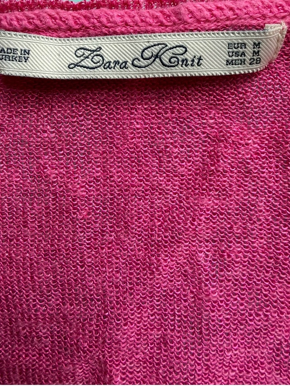 Zara Knit Bright Pink V-Neck Lightweight Sweater Semi Sheer Size M Spring - Picture 4 of 12
